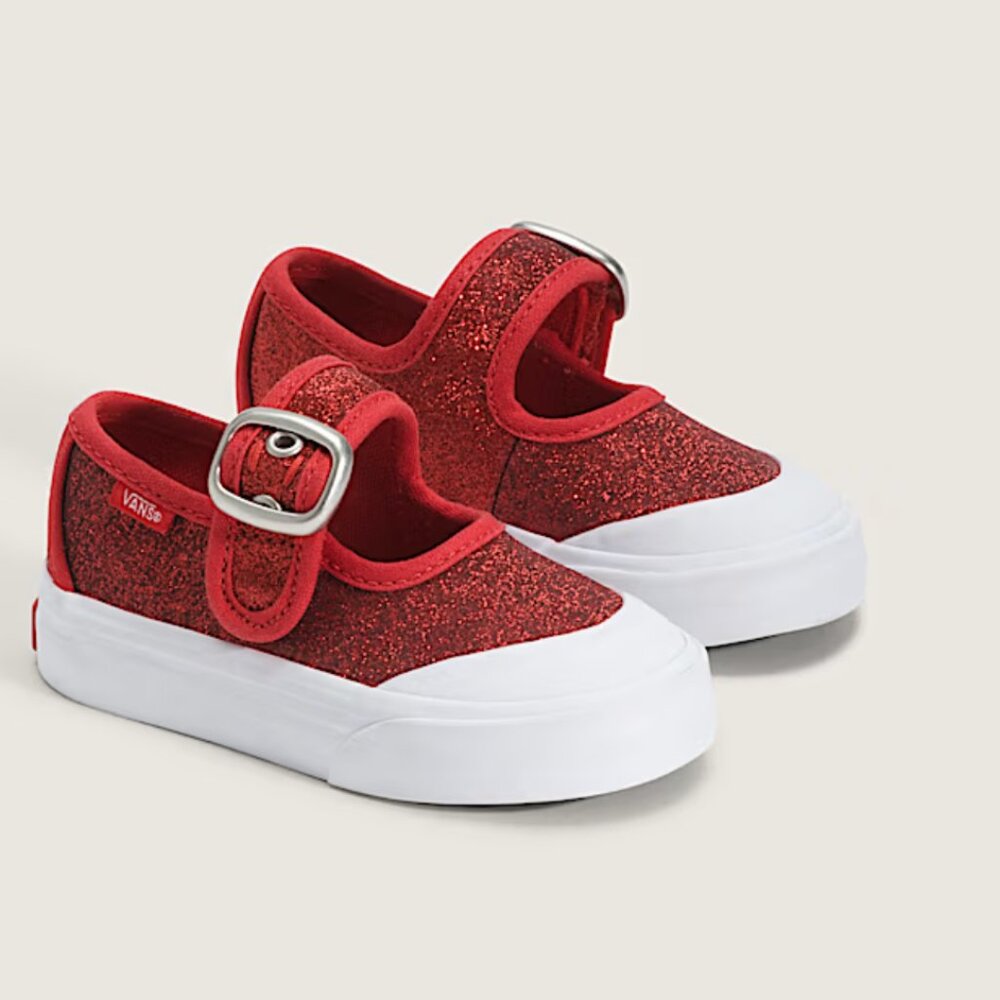 Vans Kids' Red Glitter Mary Jane Slip-On Sneakers